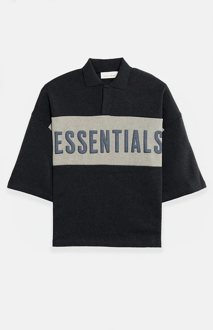 Fear of God ESSENTIALS Iron Grey Heather Paneled Cropped Polo Shirt