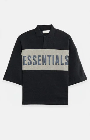Iron Grey Heather Paneled Cropped Polo Shirt image number 1