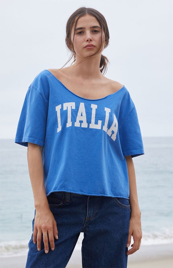 John Galt Blue Italia Off-The-Shoulder Short Sleeve Top