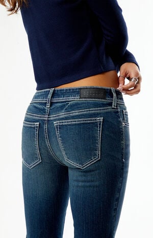 Alana Ultra Low Rise Flare Jeans Contrast Stitch Dark Blue image number 5