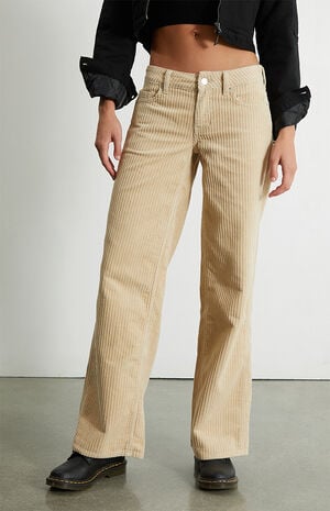 Beige Corduroy Low Rise Baggy Jeans