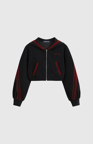 Contrast Cropped Striped Zip Up Hoodie image number 4