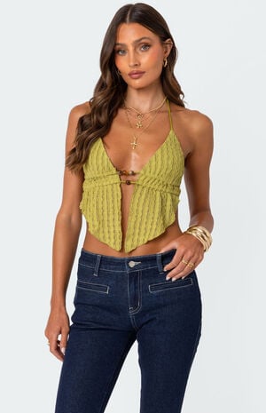Anaya Textured Open Back Halter Top image number 1