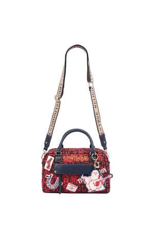 Red Multi Patch Graphic Satchel Bag image number 7