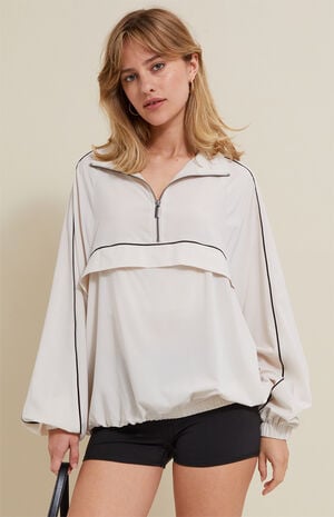 Active Ivory Half Zip Windbreaker Track Jacket image number 2