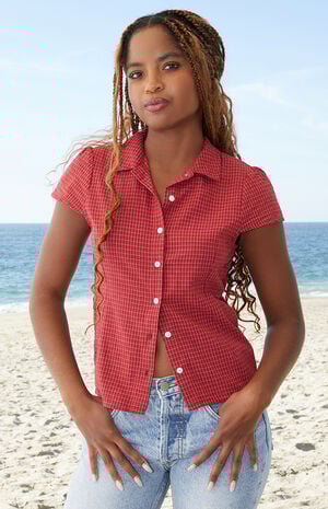 Red Rue Plaid Collared Top image number 1