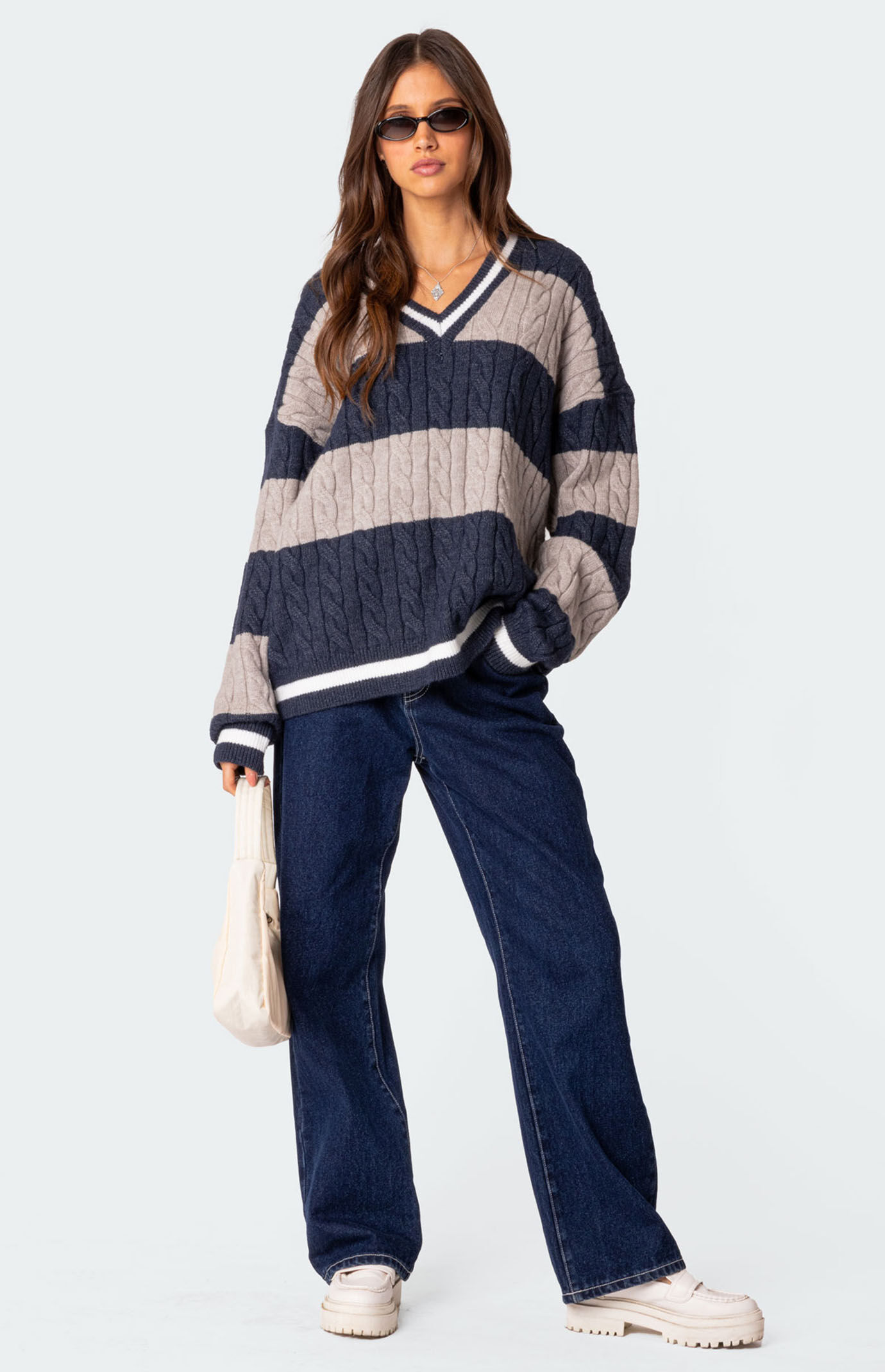 Romie V-Neck Cable Knit Sweater