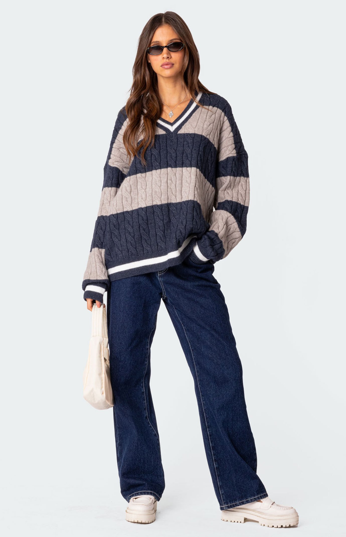 Edikted Romie V-Neck Cable Knit Sweater | PacSun