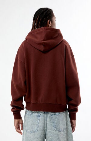 Brown Washed Full Zip Cropped Hoodie image number 4