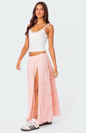 Tiered Eyelet Slitted Maxi Skirt image number 3