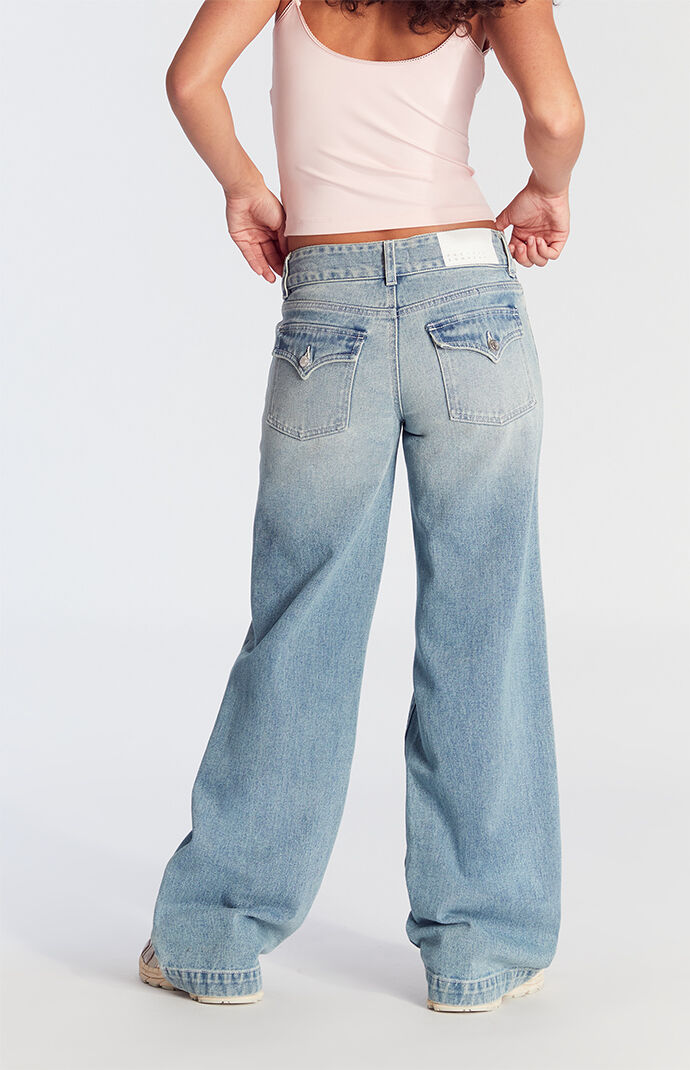 【BAON】Cadiz Snap Button Wide Denim Pants Pacsun Casey Low Rise Baggy Jeans Button Medium Indigo | PacSun