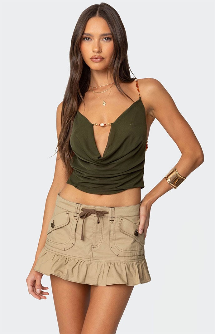 Edikted Beaded Deep Cowl Neck Backless Top | Pacsun