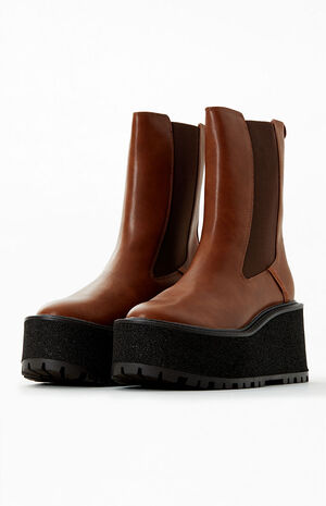 Women's Brown Susan Faux Leather Lug Sole Chelsea Boots image number 2