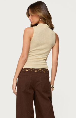 Nalia Gathered Ring Glitter Knit Top image number 3