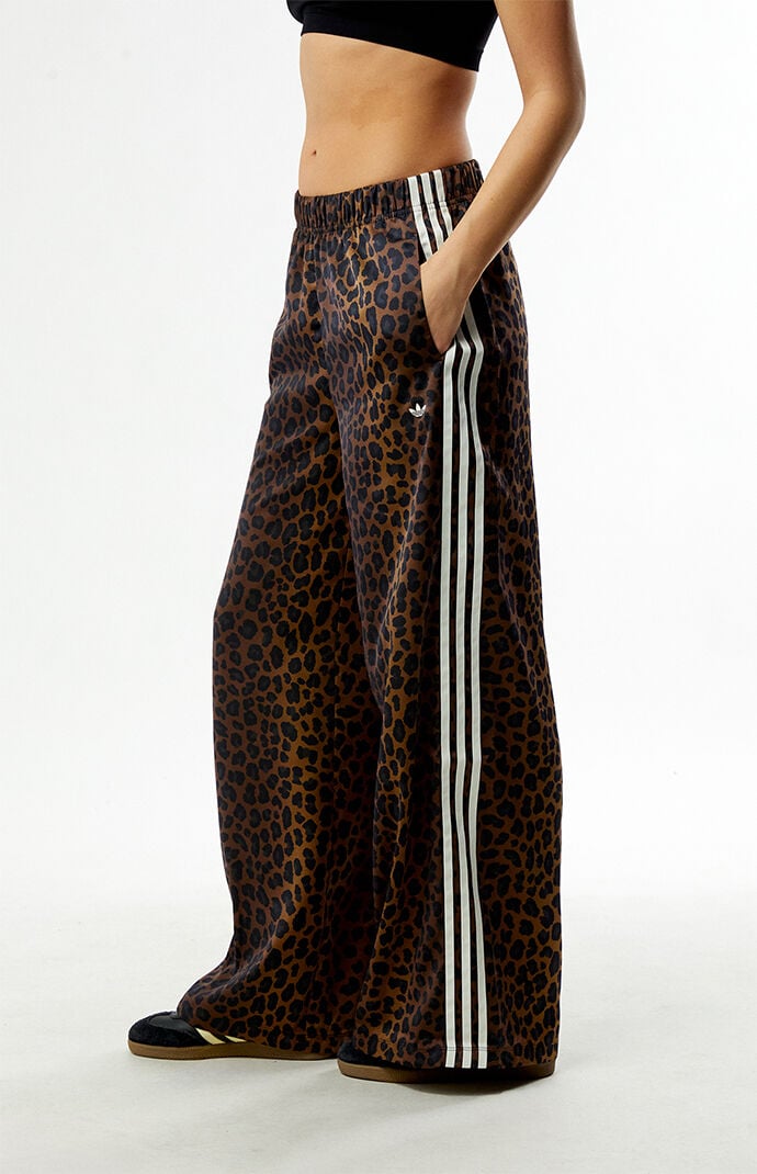 adidas Leopard Wide Leg Satin Track Pants