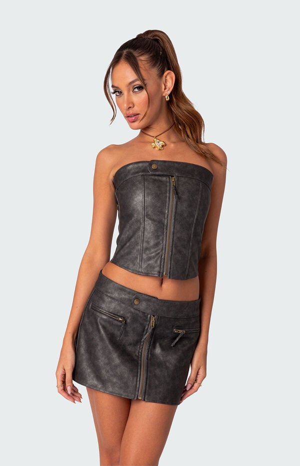 Edikted Ziva Faux Leather Lace Up Corset PacSun