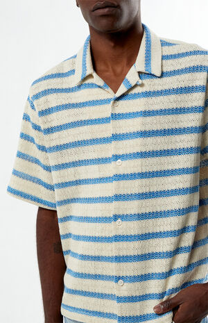 Blue Striped Texture Oversized Resort Camp Shirt image number 2