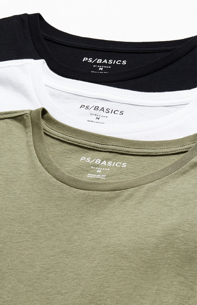 Three-Pack Long Sleeve Scallop T-Shirts