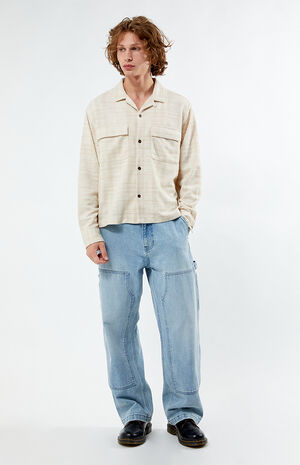 Cream Woven Cropped Flannel Shirt image number 4