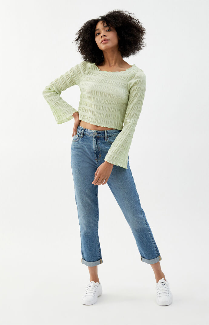 Shirred Long Sleeve Top