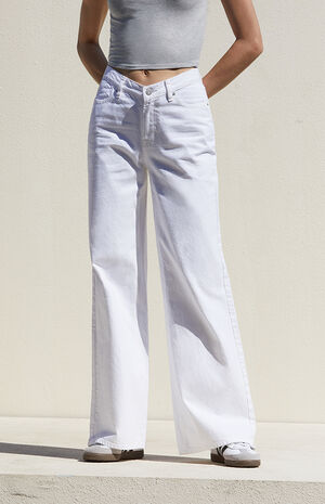 White V-Dip Low Rose Wide Leg Jeans image number 1