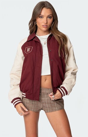 Varsity Oversized Bomber Jacket image number 1