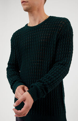 Green Crochet Crew Neck Sweater image number 2