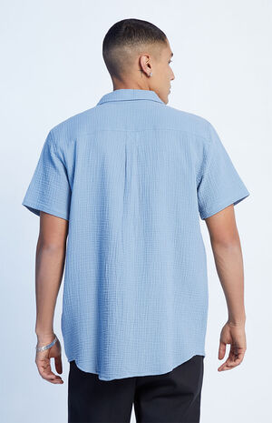 Blue Textured Classic Camp Shirt image number 3