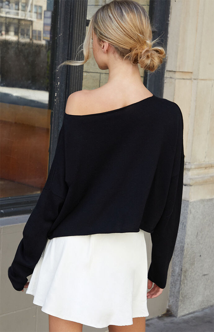 ★GENERAL IDEA★ ONE SHOULDER SWEATSHIRT BLACK WBE1L02507 draped one-shoulder nylon top - Black | Monki WW
