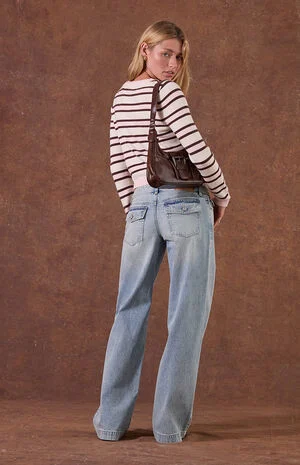 Kaia Ultimate Low Rise Baggy Jeans Button Pocket Light Blue image number 2