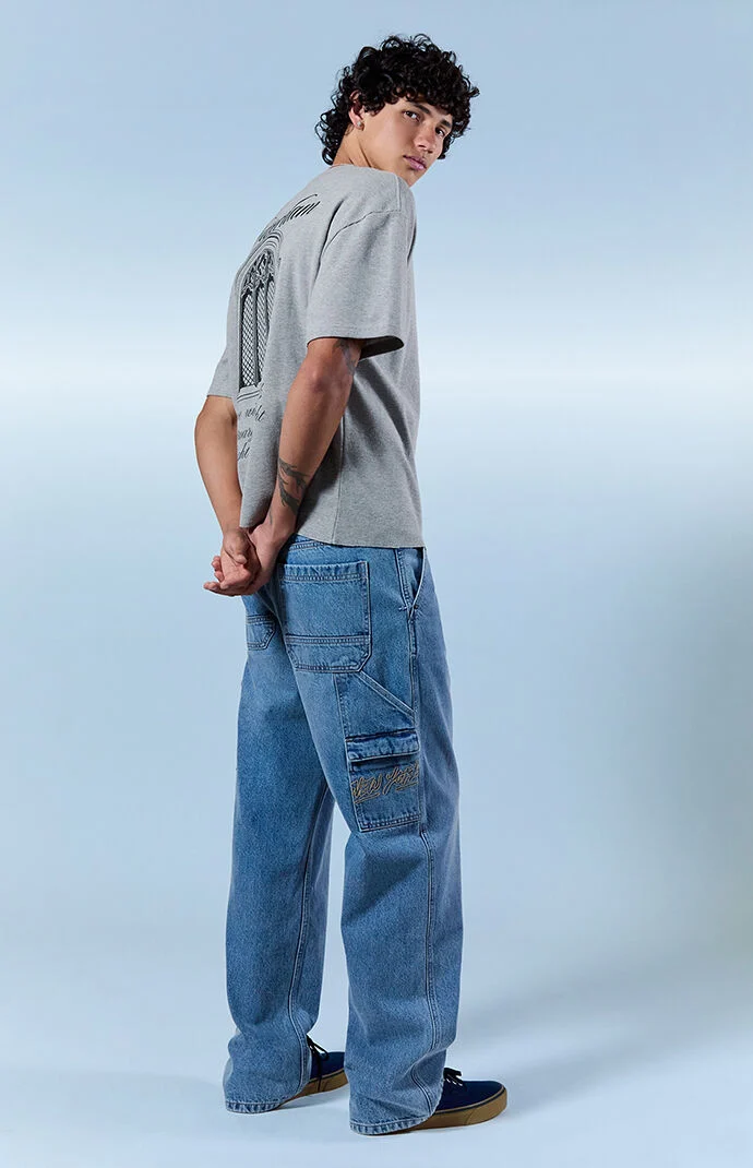 Pacsun Dylan Baggy Jeans NY Embroidered Carpenter Medium Blue