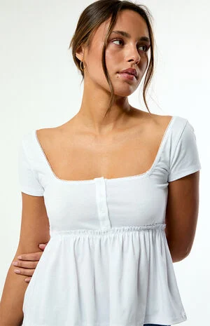 Bonnie Short Sleeve Button Front Babydoll Top image number 5