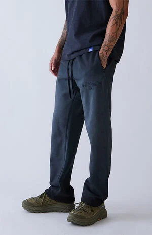 Black Washed Heavyweight Fleece Baggy Sweatpants image number 5
