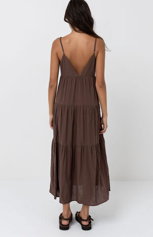 Chocolate Classic Tiered Midi Dress image number 3