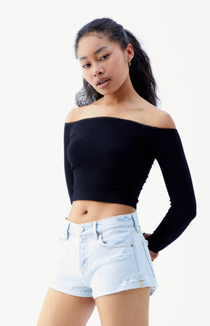 Light Indigo Ripped Button Fly '70s Cutoff Micro Denim Shorts image number 2