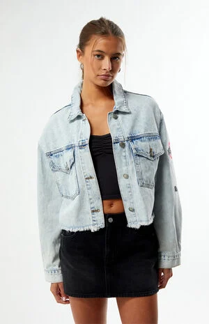 Ohio State Buckeyes Frayed Cropped Denim Jacket image number 1