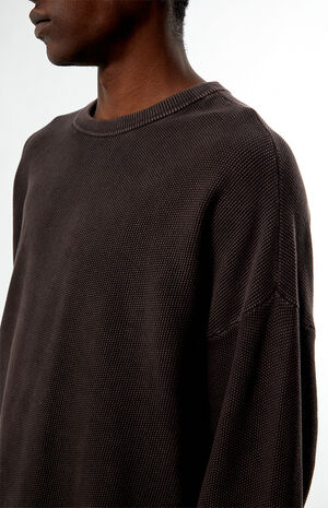 Brown Textured Crew Neck Sweater image number 2