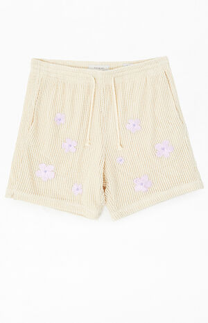 Cream Flower Crochet Shorts image number 1
