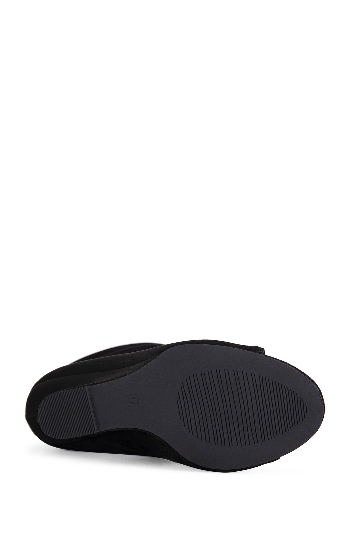 AZALEA WANG Women's Marin Black Faux Suede Curved Wedge Booties