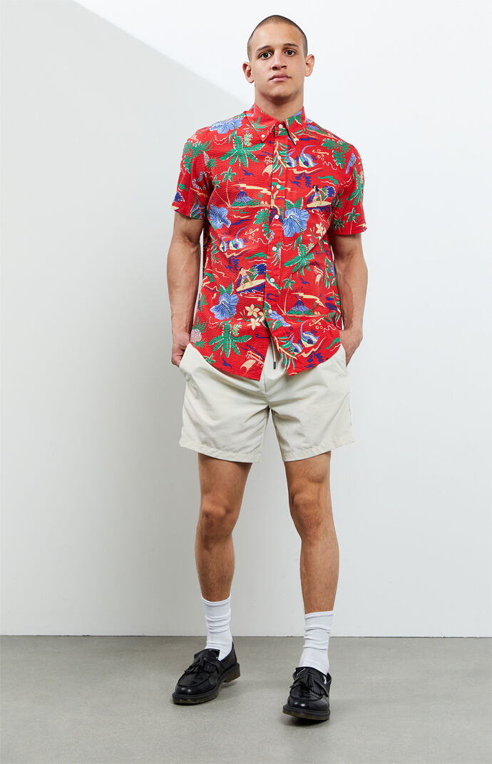 Tropical Seersucker Button Up Shirt