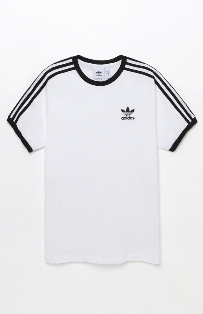 adidas white t shirt with black stripes