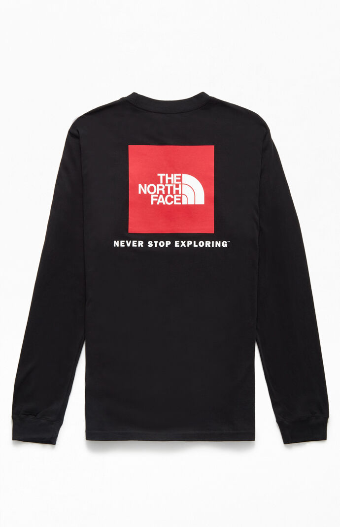 the north face men's long sleeve red box tee