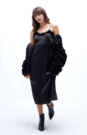 Ruffle Bodice Satin Midi Dress image number 1