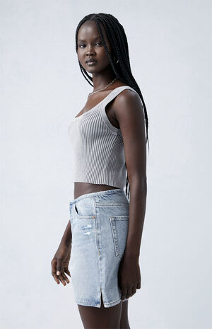 Eco Light Indigo Ripped High Waisted Relaxed Jorts image number 3