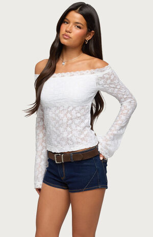 Built in Bra Off Shoulder Lace Top image number 2