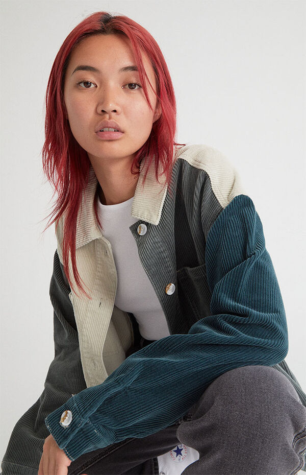 Whyessa Collared Two-Tone Corduroy Jacket