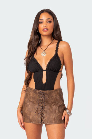 Textured Cut Out Bodysuit image number 1