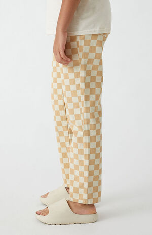 Brown Checkerboard Straight Leg Jeans image number 3