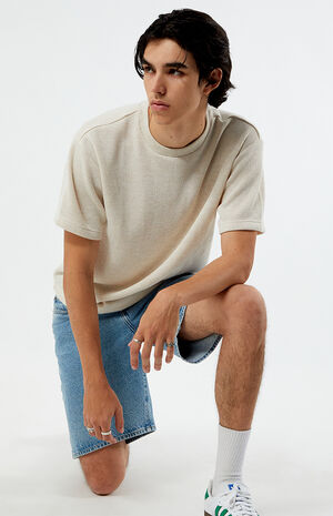 Cream Grain Knit Oversized T-Shirt image number 2