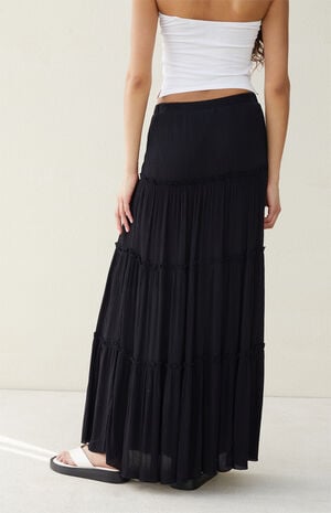 Black Tiered Maxi Skirt image number 4